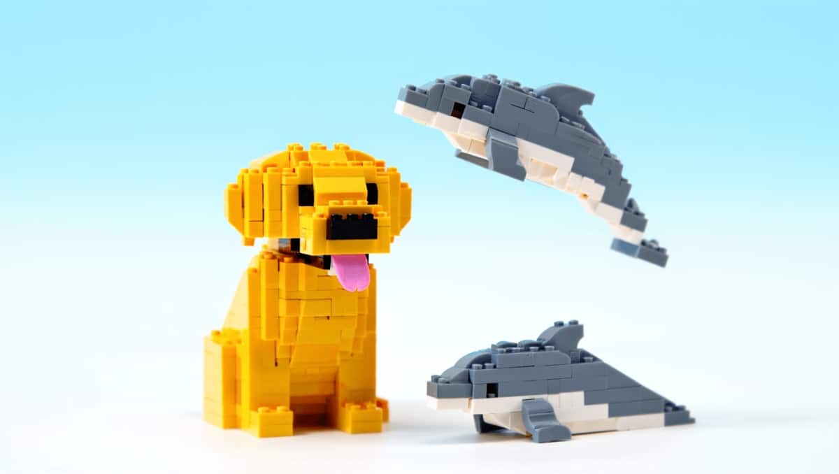 
     También hay animales dentro del catálogo de LEGO®: tenemos un cachorro de golden retriever, delfines y mucho más    