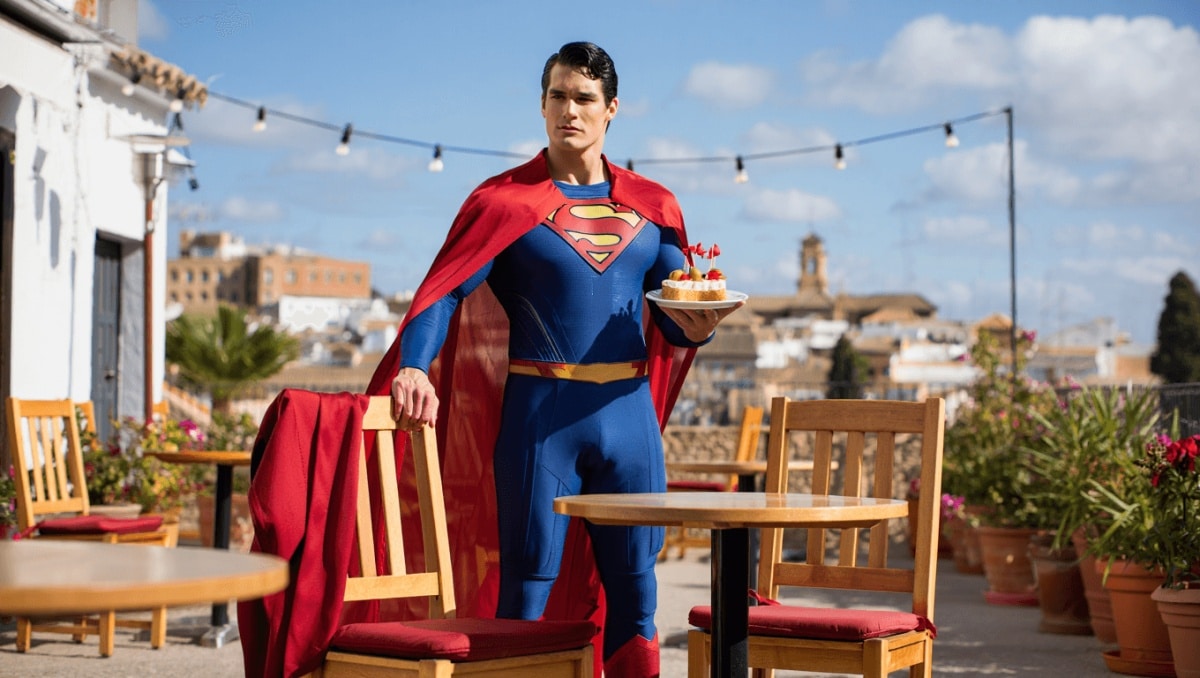 
     Cuando Superman estuvo en Granada y lo primero que hizo fue sentarse en una terraza a tomarse un refresco con una tapita    