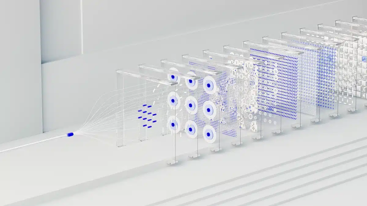 Representación visual de procesamiento de inteligencia artificial en un dispositivo móvil